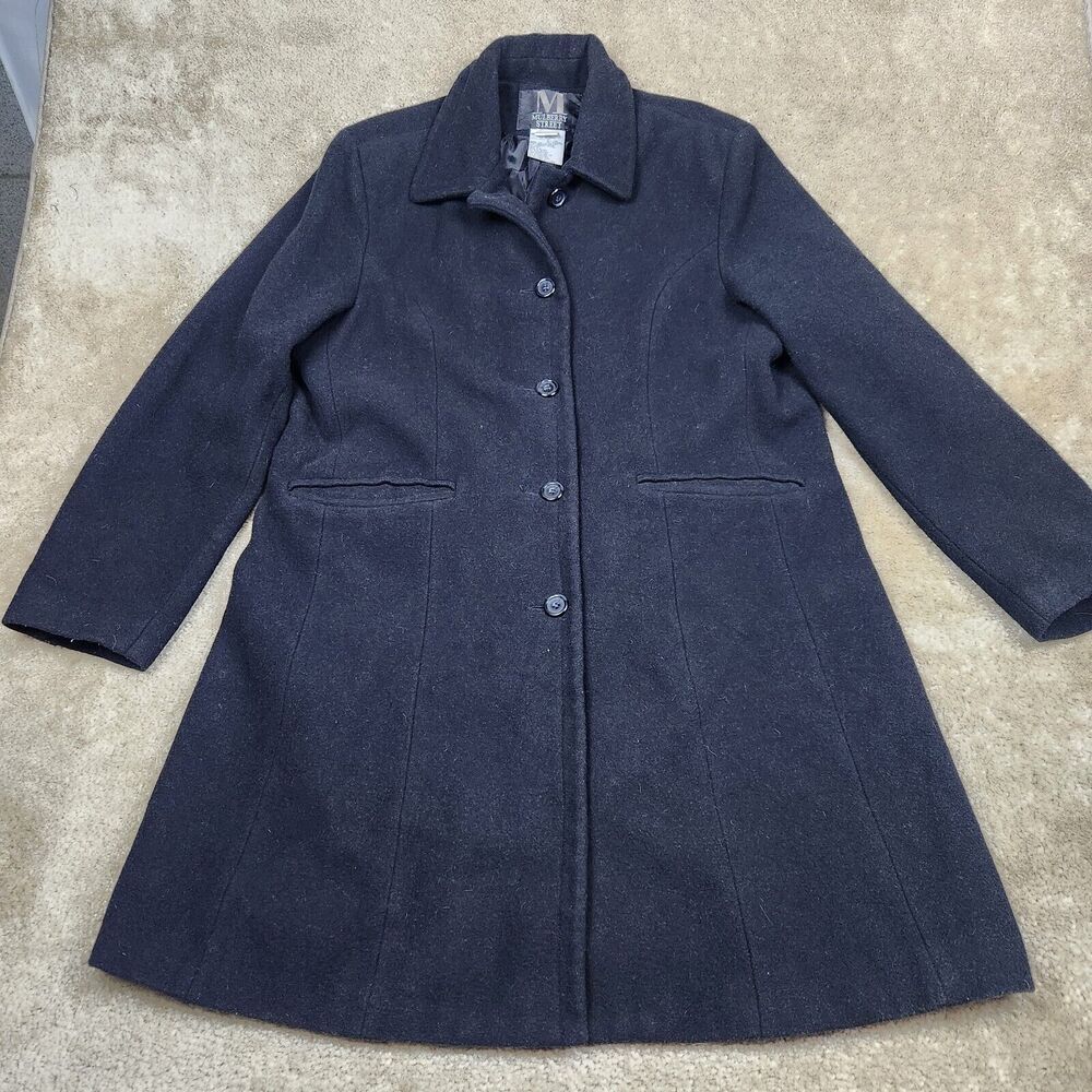 Mulberry Street Jacket Women L Black Wool Blend Button Front Lined Coat